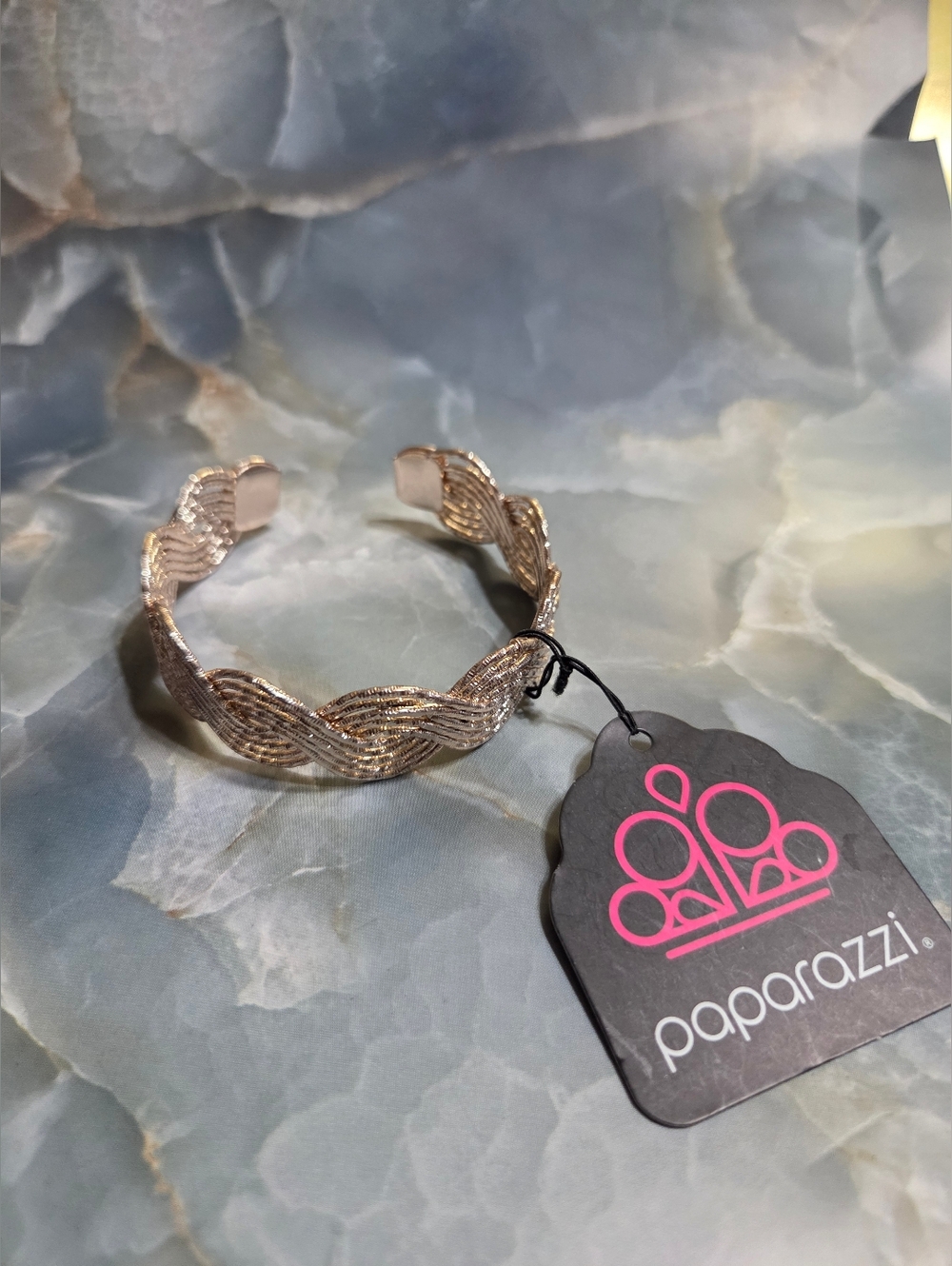 Paparazzi Shimmering Rose Gold Braided Open Cuff